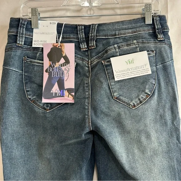 YMI Womens WannaBettaButt Mid-Rise Bootcut Denim Jeans 9/29 - Picture 8 of 10